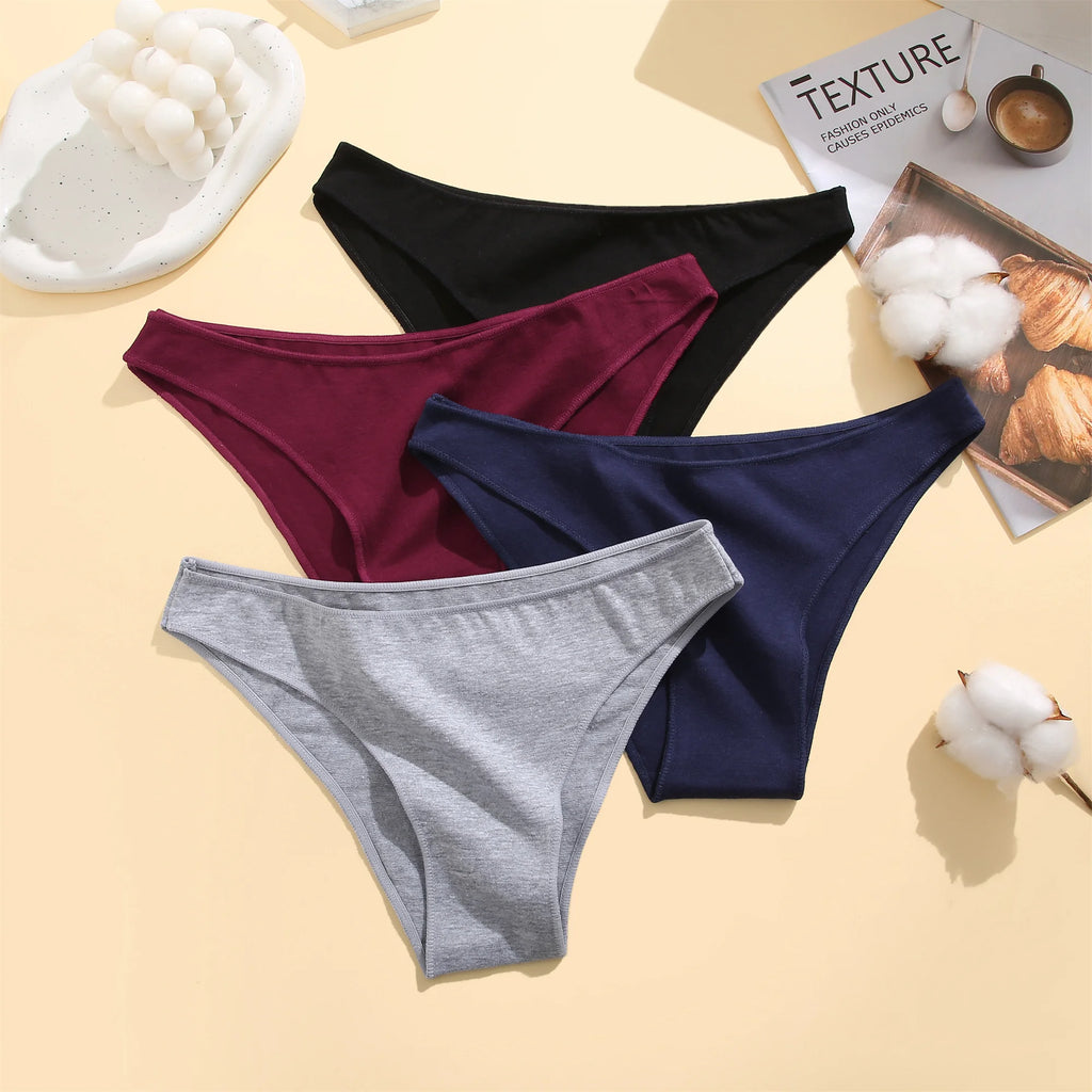 CowLost | activewear-pants-4pcs-women-s-seamless-low-waist-cotton-briefs-solid-color-panties |11