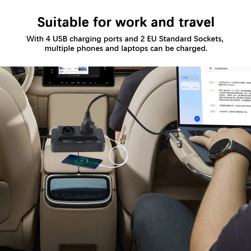 CowLost | 4-usb-12v-to-220v-400w-peak-power-auto-mounted-inverter-accessories-cigarette-lighter-car-200w-inverter-ac-eu-socket-dc-to-ac |5