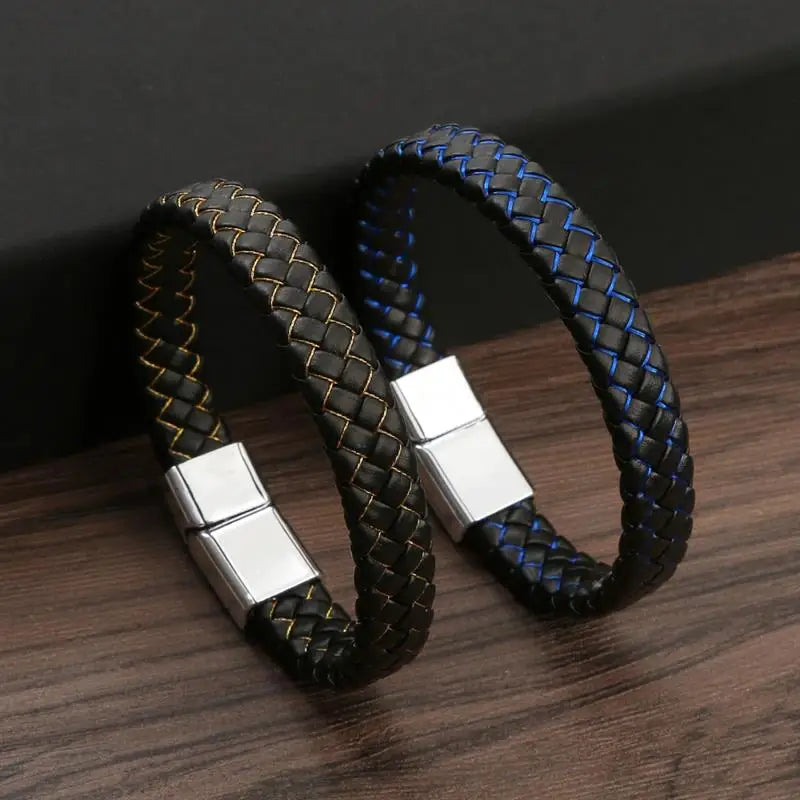 CowLost | jiayiqi-punk-men-jewelry-black-braided-leather-bracelet-stainless-steel-magnetic-clasp |12