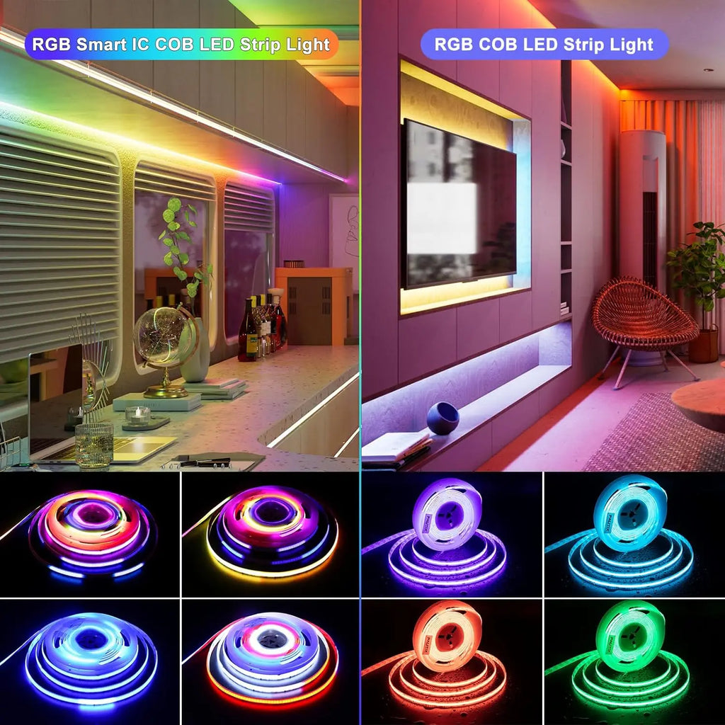 5M WS2811 RGBIC COB LED Strip, Individually Addressable, 160 or 576 LEDs/M, Flexible TV Backlight & Room Decoration