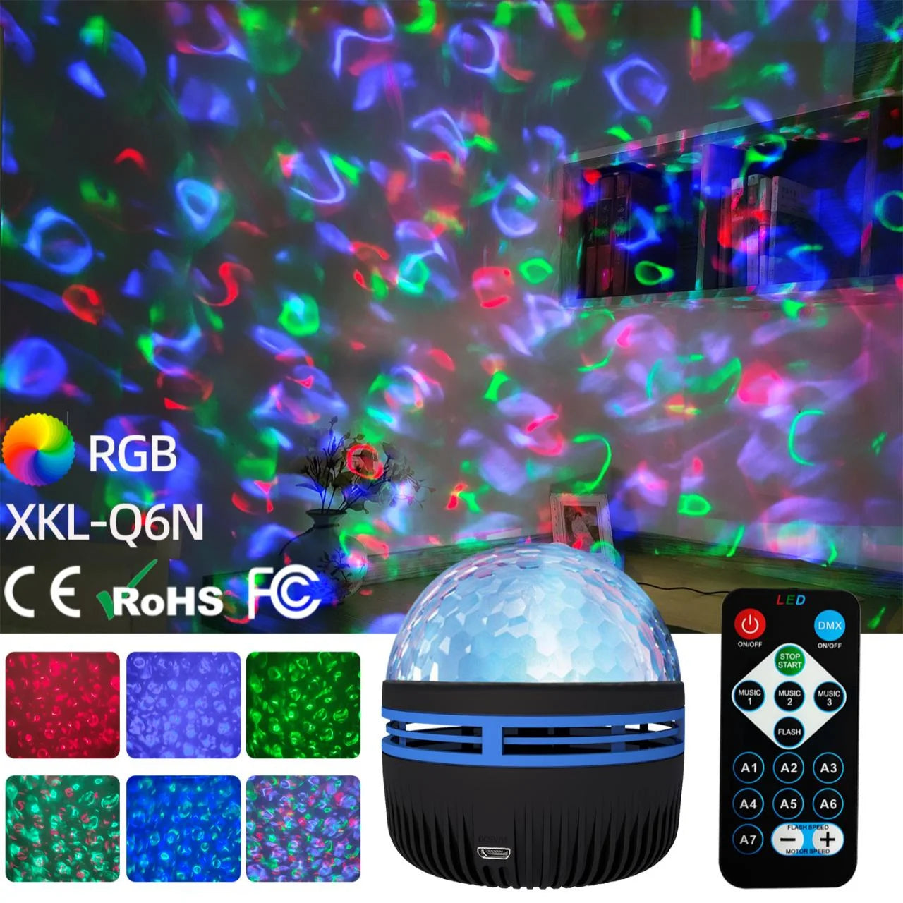 Galaxy Projector RGB Starry Lamp 7-Color LED Mini Night Light with Remote and Auto Rotation