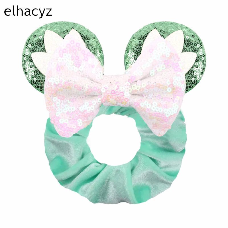CowLost | mouse-ears-sequins-bow-women-velvet-scrunchies |30