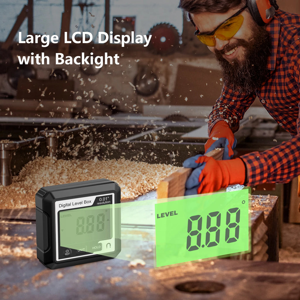 Digital Magnetic Inclinometer LCD Backlight Angle Finder 4x90° Protractor Level Box for Woodworking