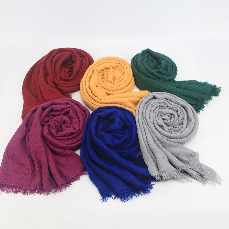 CowLost | otton-crinkle-headband-veil-scarves-women-solid-color |3