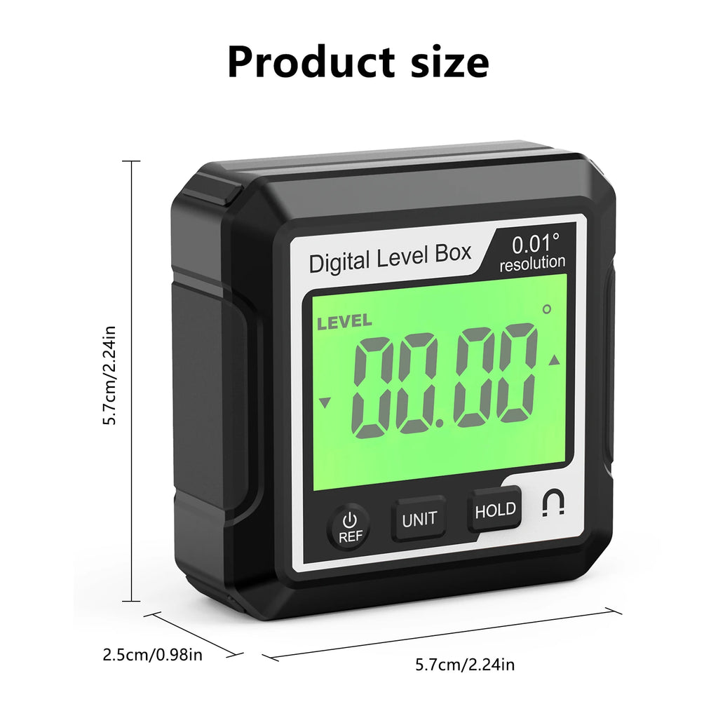Digital Magnetic Inclinometer LCD Backlight Angle Finder 4x90° Protractor Level Box for Woodworking