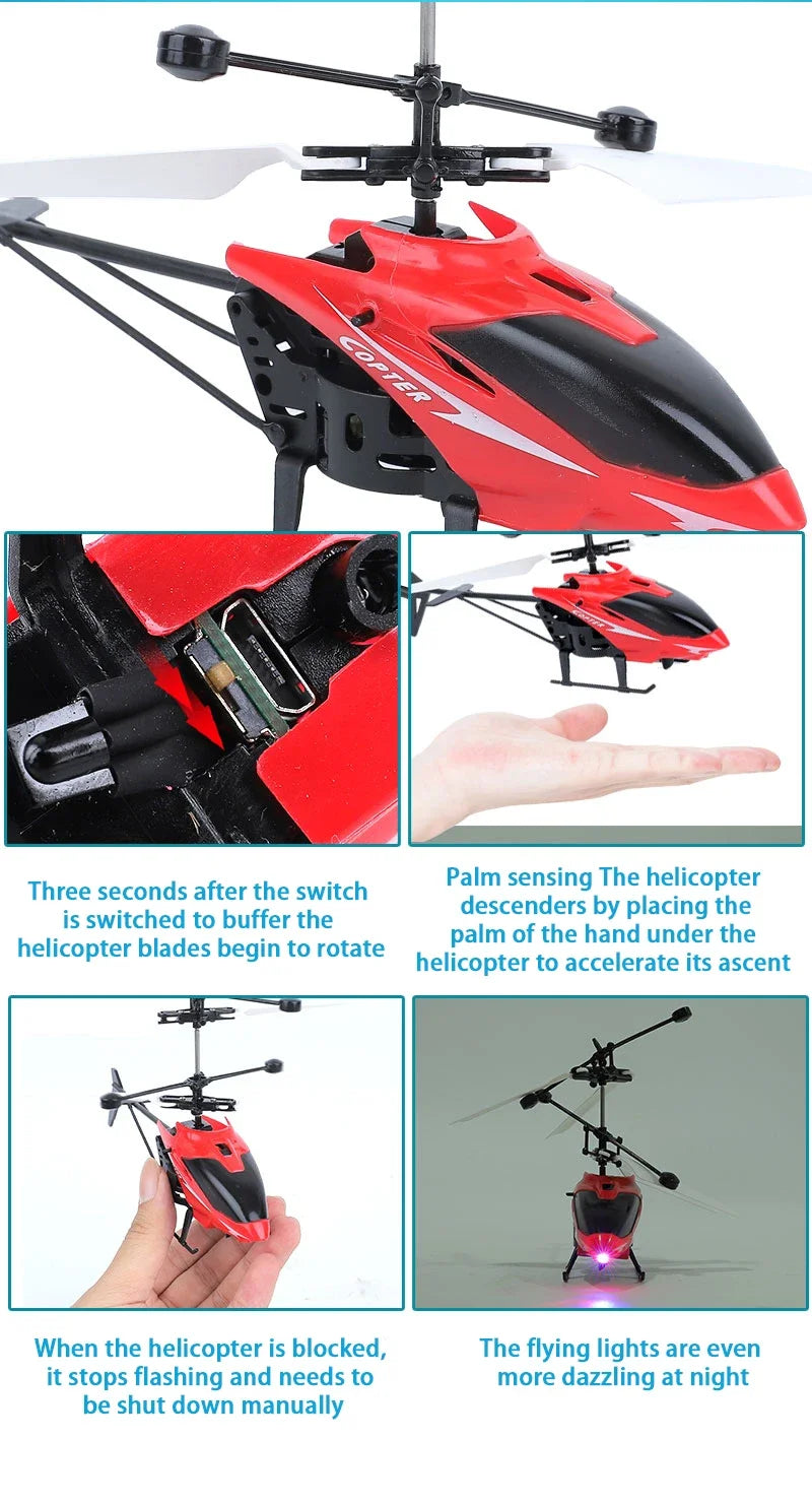 Rechargeable Mini RC Helicopter Drone Safe Fall-Resistant Toy (No Remote Battery)