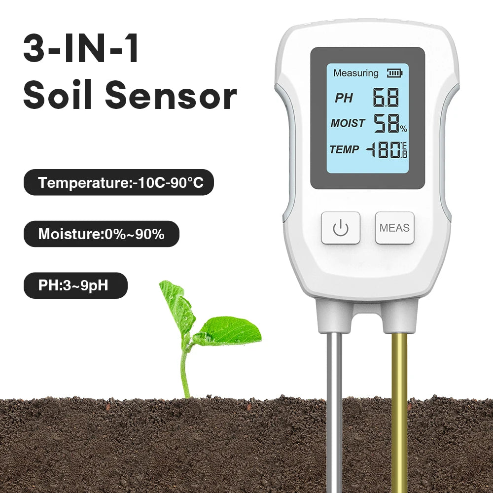 3-in-1 Digital Soil Tester PH Moisture Temperature Meter with LCD for Garden Plants