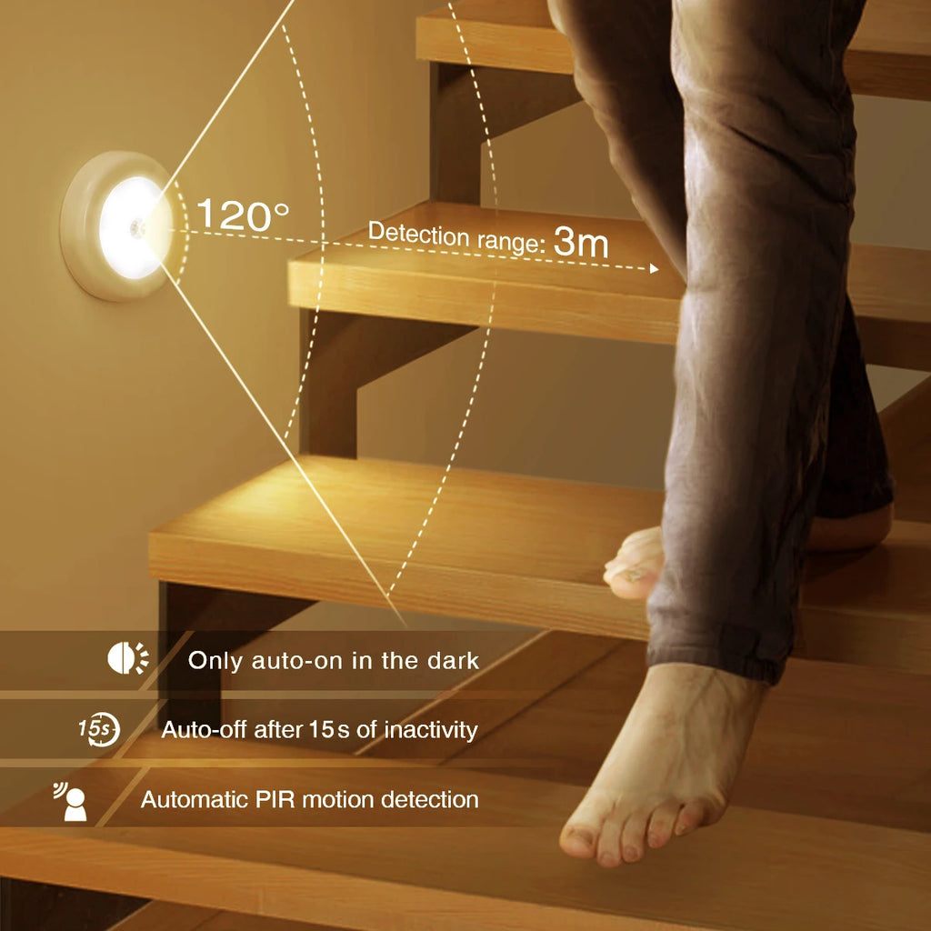 AMIR Cordless Battery-Powered Motion Sensor LED Night Light for Stair, Hallway, Bedroom, Kitchen