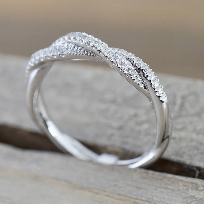 Women's Twisted Zircon Ring Silver Plated Stainless Steel Jewelry Gift