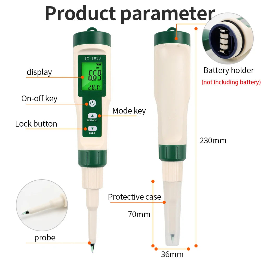 Digital PH Meter with Backlight for Food, Soil, Cosmetic, Cheese, Meat, Fruit, Dough Testing