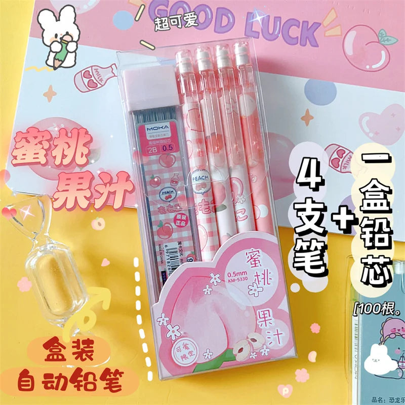CowLost | product_id-6pcs-cartoon-kawaii-peach-dinosaur-mechanical-pencils-with-refills-set |5