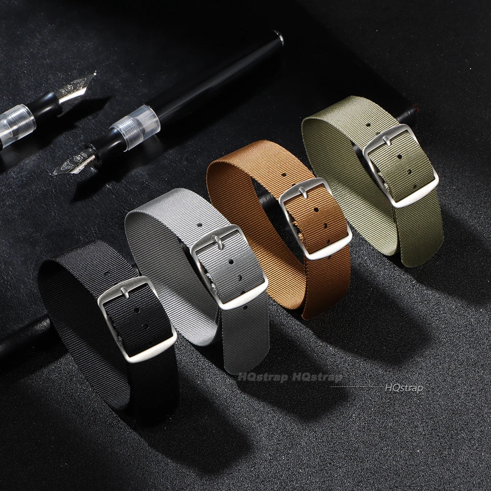 Nylon Military Watch Strap Unisex Casual Replacement Band Brown Green Black 20mm