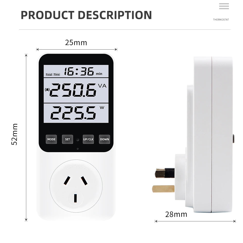 Digital Wattmeter AC Power Meter Socket Analyzer 220V EU Plug Energy Voltmeter Ammeter Electricity Cost Monitor