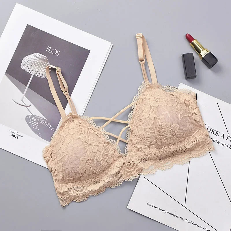 CowLost | product_id-ollymurscn-womens-floral-lace-wireless-push-up-padded-bra-with-cross-straps |10
