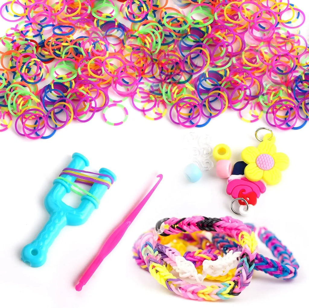 600Pcs Rainbow Rubber Band Loom Kit with S-Clips for DIY Bracelets and Hair Ties