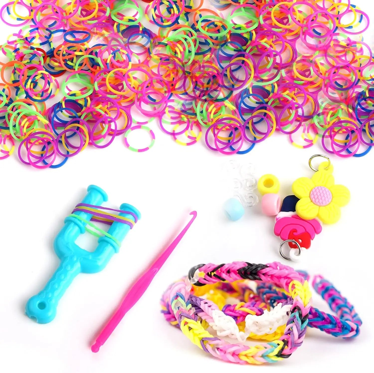 600Pcs Rainbow Rubber Band Loom Kit with S-Clips for DIY Bracelets and Hair Ties