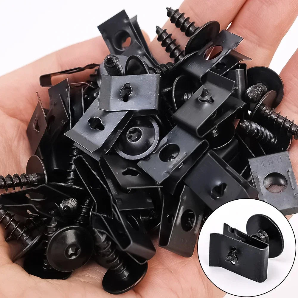 CowLost | product_id-60-40-20pcs-car-motorcycle-metal-u-type-screw-tapping-clips-with-anti-rust-buckles |9