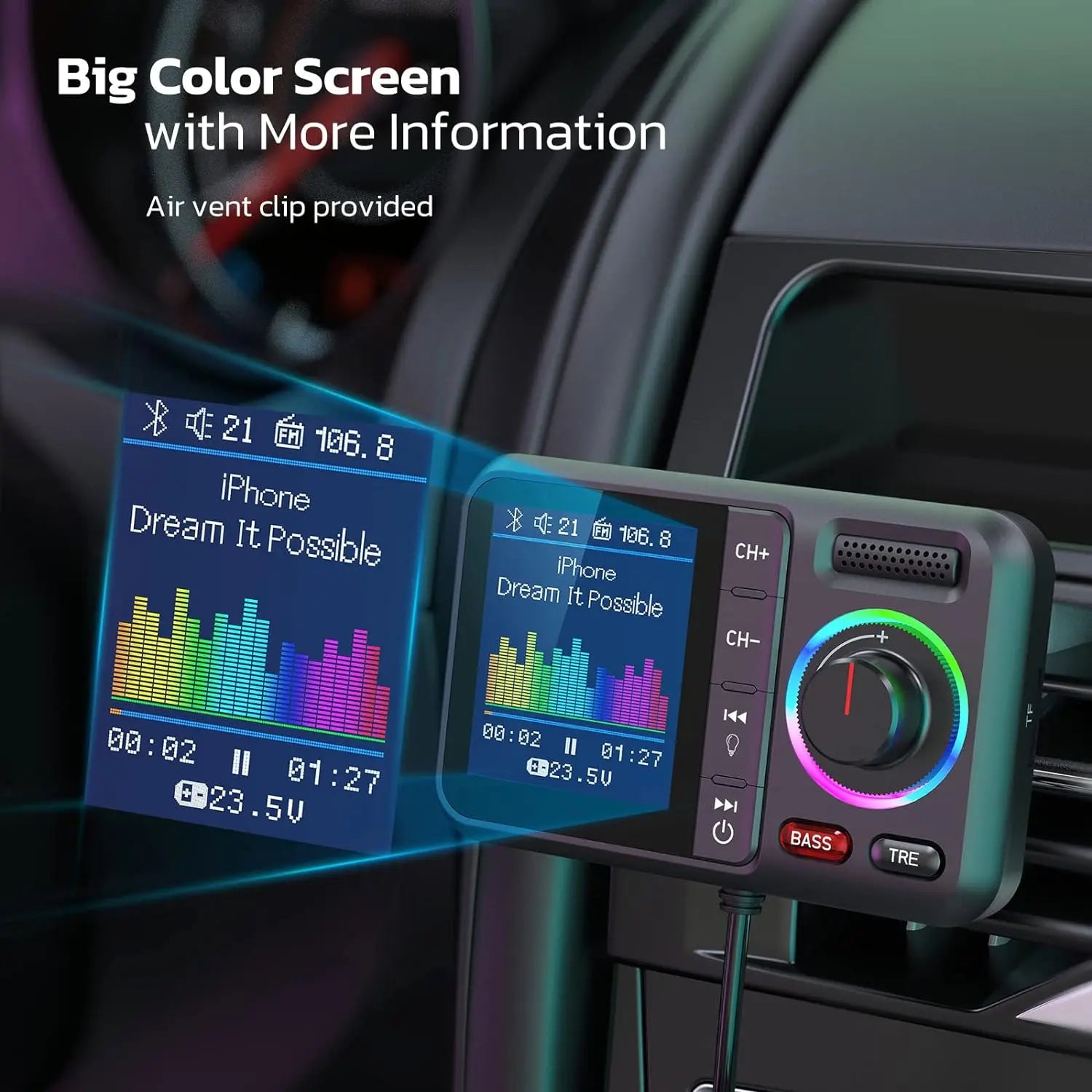 CowLost | product_id-wireless-fm-transmitter-with-color-screen-dual-usb-qc3-0-fast-charging-car-aux-mp3-player |2