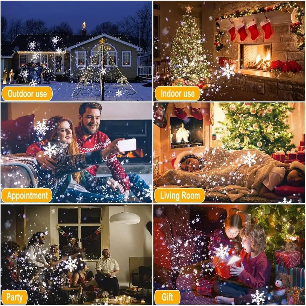 Double-Head Christmas Snowfall HD Projector Light IP65 Outdoor 2-in-1 Rotating with Remote Timer