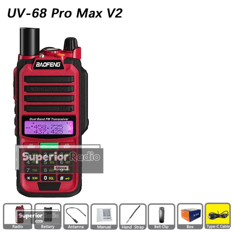 CowLost | mobile-phone-cases-baofeng-uv-68-pro-max-v2-walkie-talkie-ip67-waterproof-usb-c-charger-long-range-fm-radio-128-channels |32
