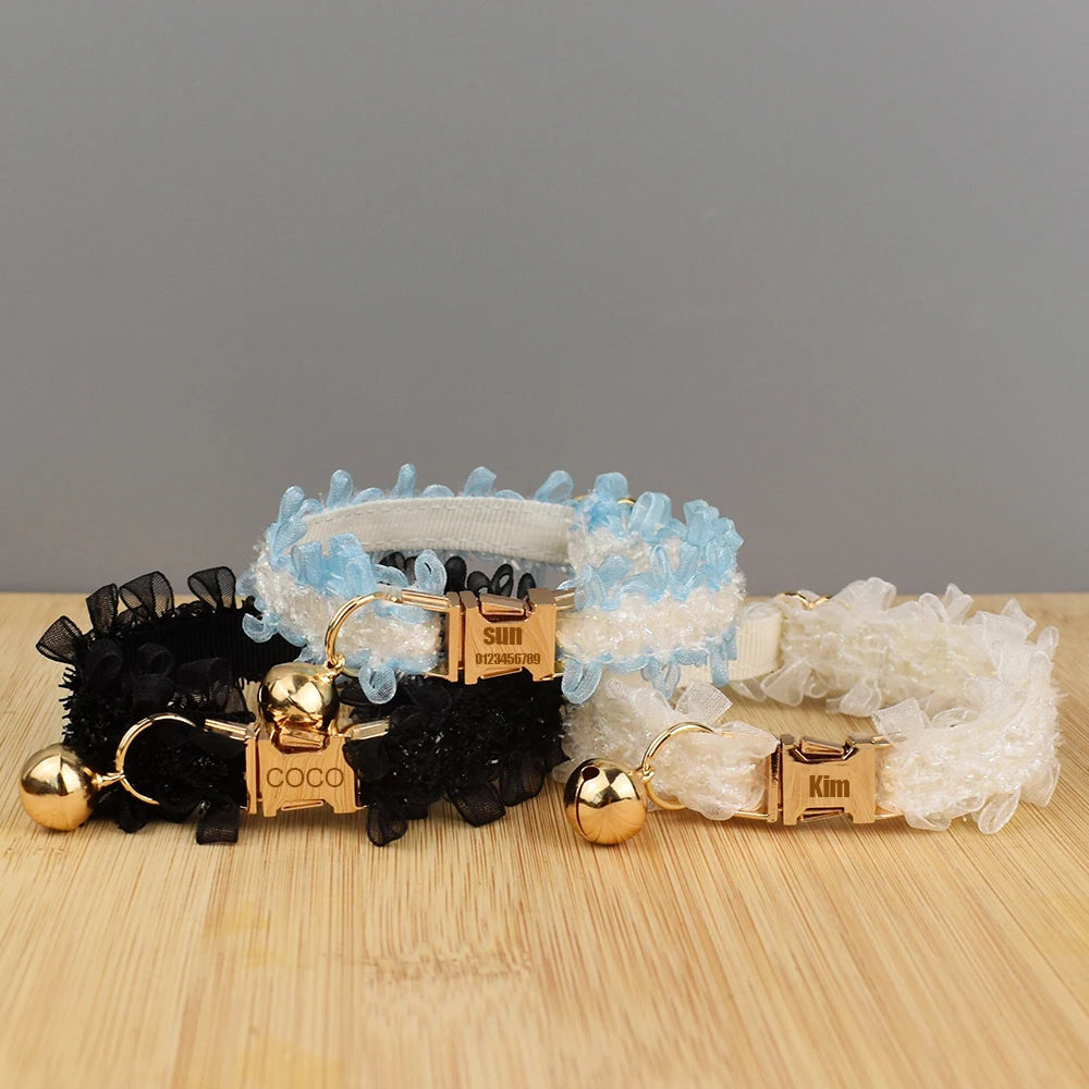CowLost | cat-furniture-adjustable-lace-cat-collar-with-safety-bell-and-personalized-name |1