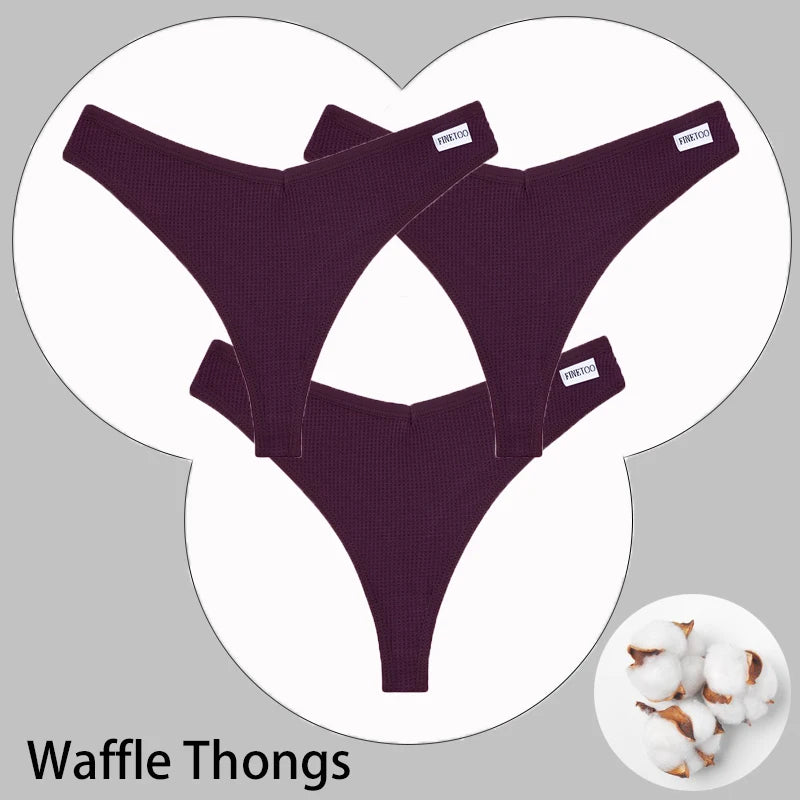 CowLost | activewear-pants-3pcs-cotton-waffle-women-s-sexy-thong-panties-set |59