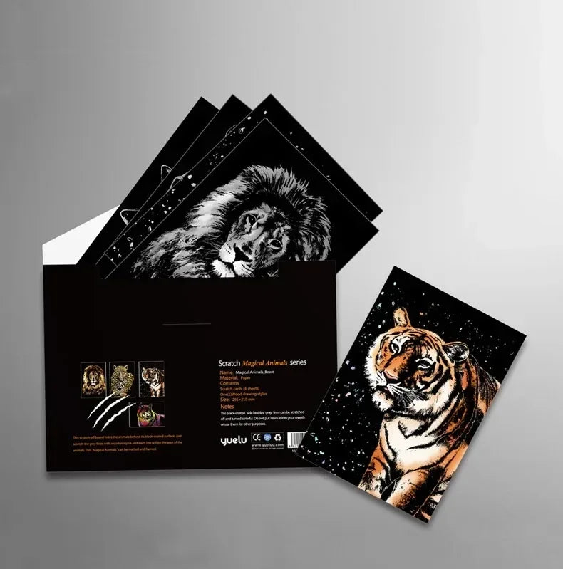 CowLost | product_id-4-pcs-a4-diy-scratch-painting-set-with-cartoon-animals-night-view-designs |20
