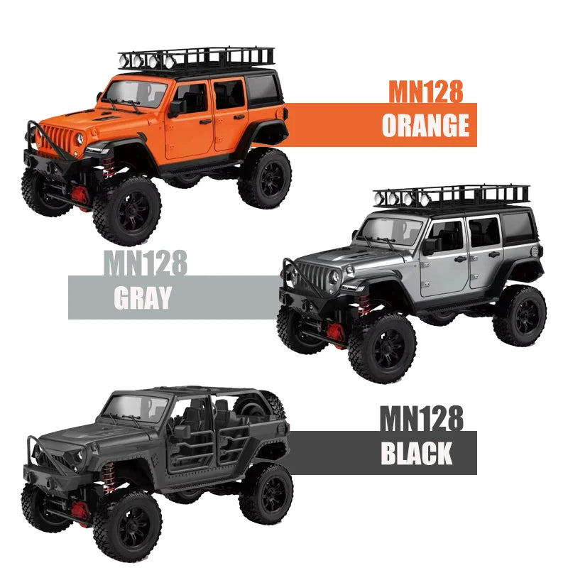 CowLost | fencing-barriers-mn128-1-12-4wd-rc-jeep-model-2-4g-remote-control-led-light-off-road-climbing-truck-electric-toy-car-gift-for-boy |8