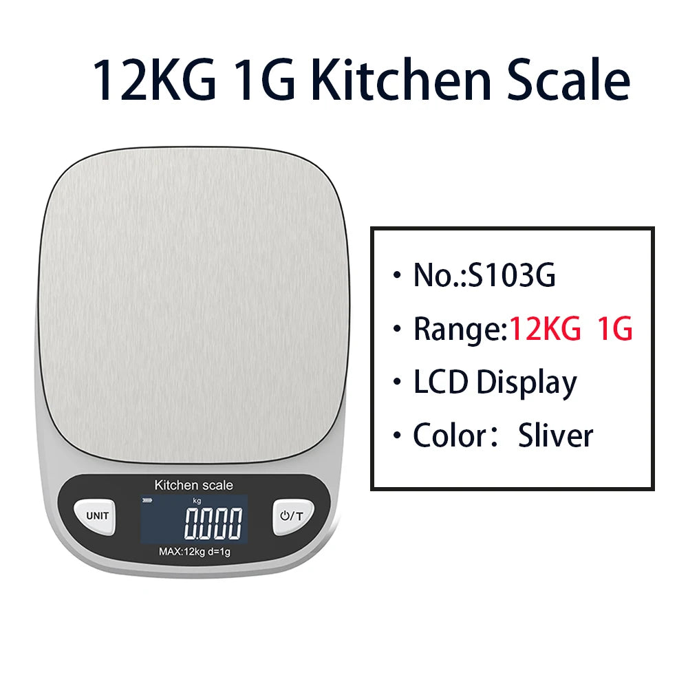 Digital Kitchen Scale 12kg/1g & 6kg/0.1g Waterproof Electronic Balance for Food, Jewelry, Baking