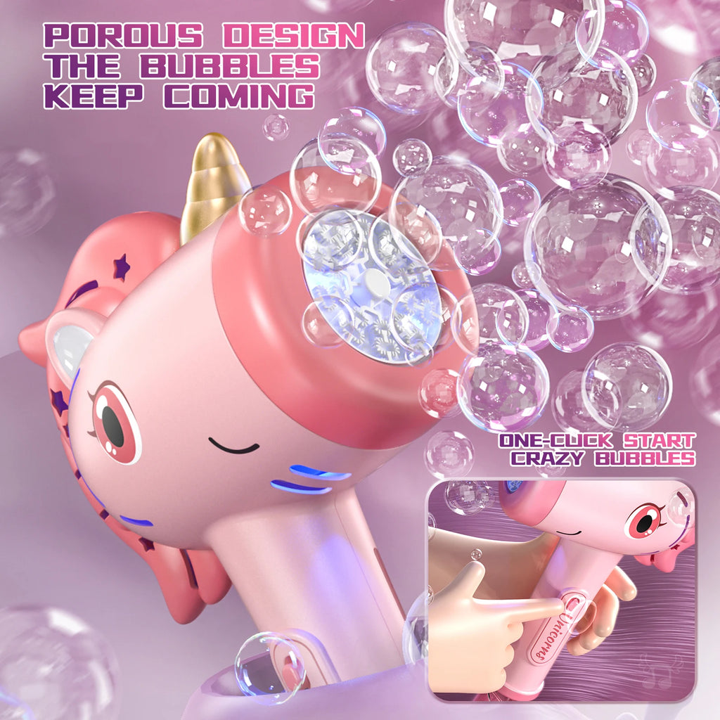 Cartoon Unicorn Automatic Bubble Machine Handheld Bubble Gun with Lights Outdoor Toy