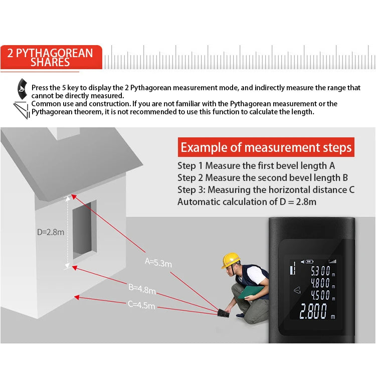 40M Rechargeable Handheld Infrared Laser Distance Meter Rangefinder for Decoration