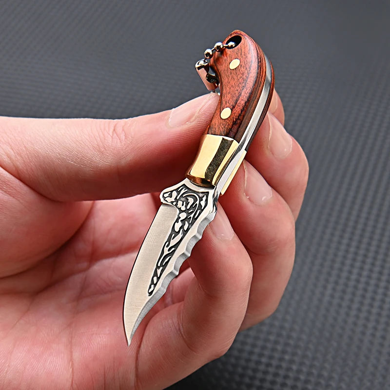 CowLost | activewear-pants-portable-mini-folding-knife-brass-color-wood-handle-stainless-steel-blade |10