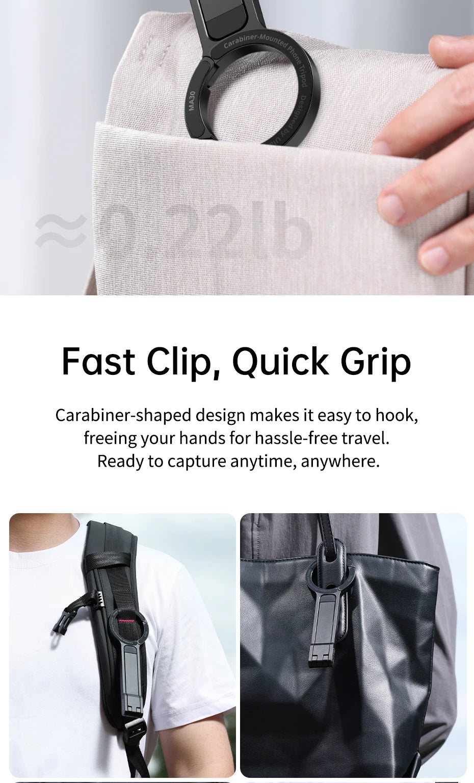 CowLost | ulanzi-ma30-carabiner-mounted-phone-tripod-for-iphone-15-14-13-12-pro-pro-max-dual-sided-magnet |12