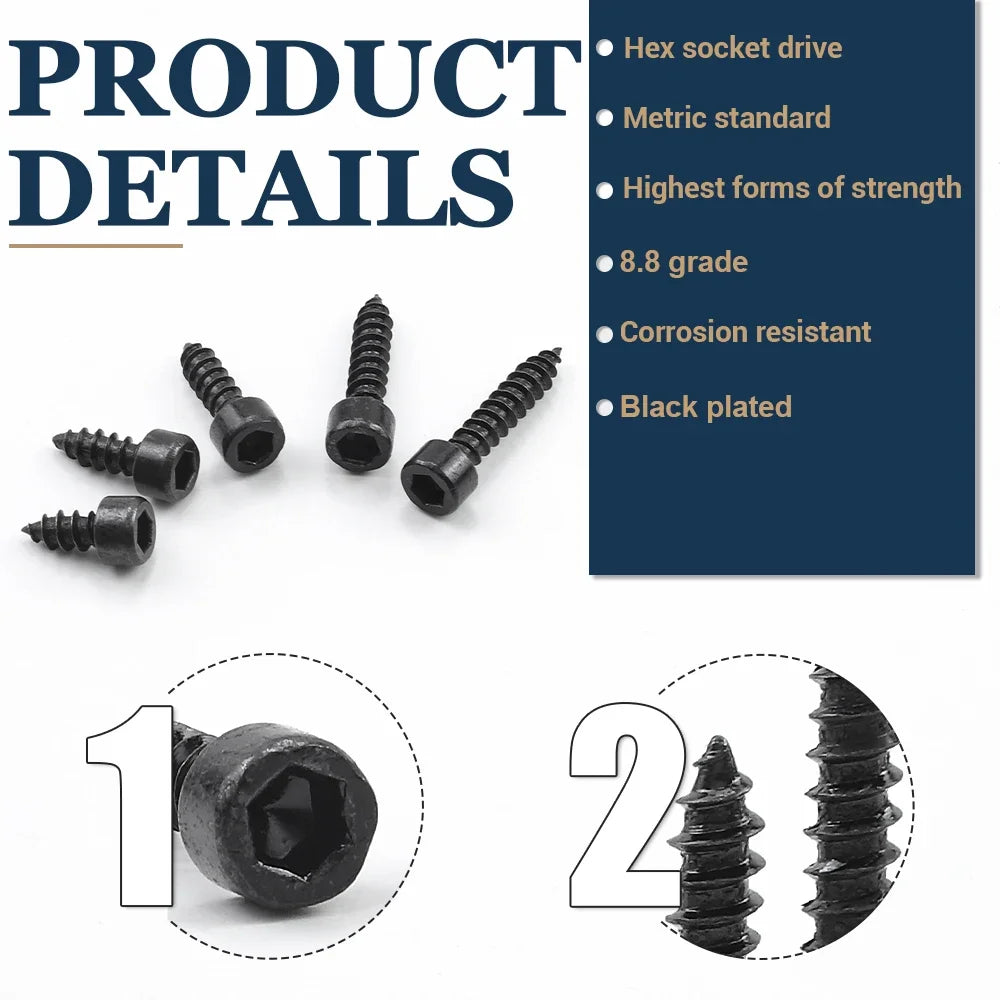 CowLost | nindejin-hex-socket-cap-head-self-tapping-screw-set-m2-m2-6-m3-m3-5-m4-carbon-steel |2