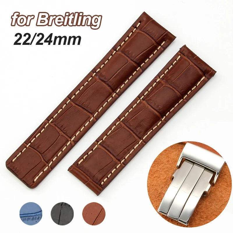 CowLost | bracelets-product_id-22mm-24mm-genuine-leather-cowhide-watchband-for-breitling-with-metal-folding-buckle |1