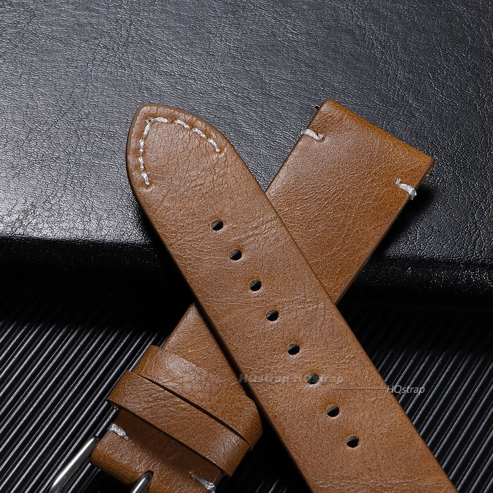 Calfskin Leather Quick Release Watch Band 18-24mm Soft Wrist Strap for Samsung Seiko Smartwatches