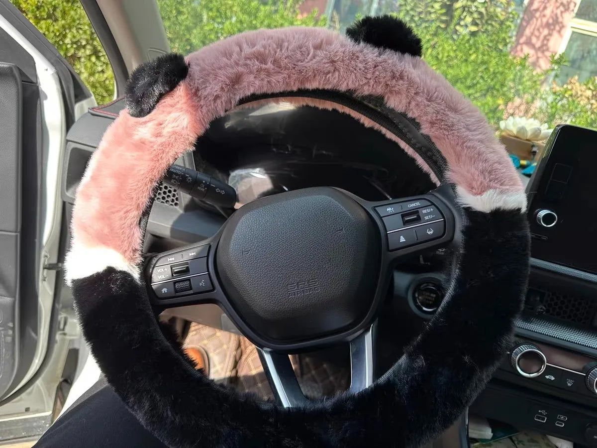 CowLost | winter-warm-plush-car-steering-wheel-cover-with-cute-panda-ears |6