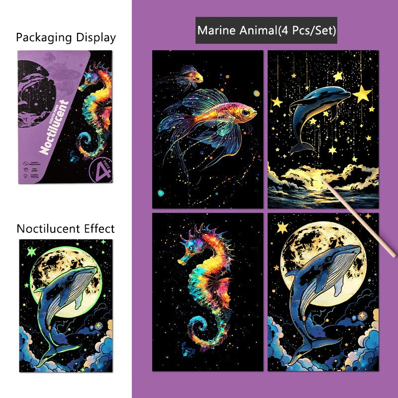 CowLost | product_id-4pcs-a5-diy-scratch-painting-set-cherry-blossoms-classical-buildings-landscapes-animals |24