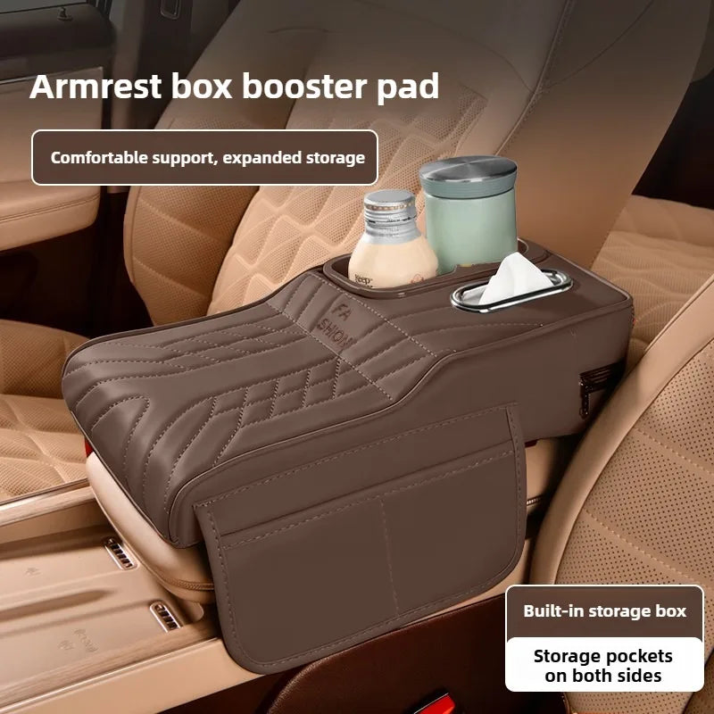 CowLost | product_id-universal-car-armrest-cover-with-2-side-pockets-2-cup-holders-tissue-box-holder-fits-most-cars-suvs-trucks |1