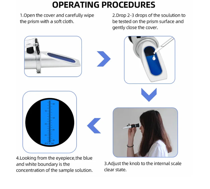 HandHeld 28-62% Brix Sugar Refractometer ATC for Fruit Sauce Juice Jam Drinks