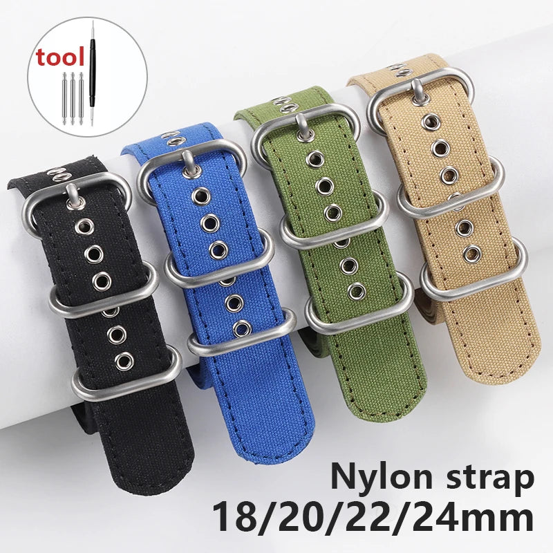 CowLost | product_id-canvas-nylon-watch-strap-with-stainless-steel-buckle-for-seiko-smartwatches-18-20-22-24mm |7