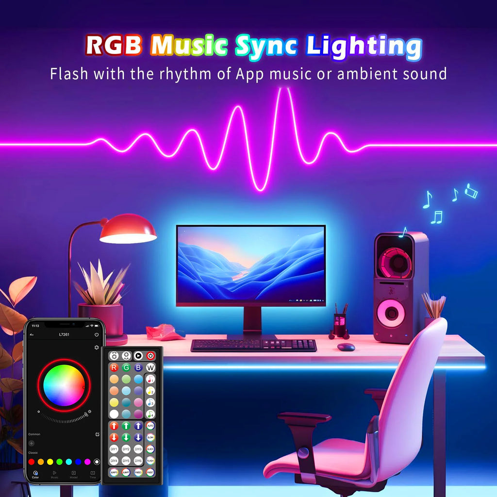 RGB 5050 LED Strip Light 12V 30 LEDs/M Music Sync APP Remote Control Flexible Tape