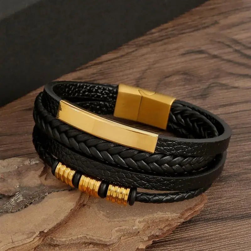 CowLost | jiayiqi-punk-beads-charm-men-bracelet-stainless-steel-magnetic-clasp-braided-mutilayer |2
