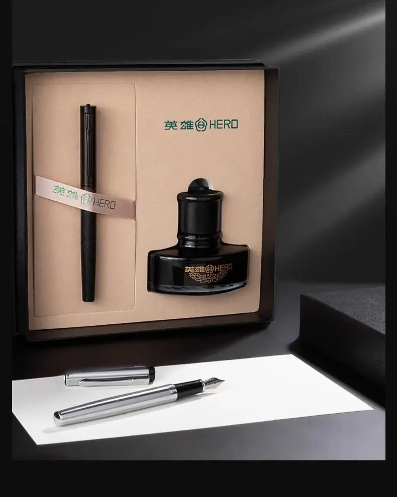 CowLost | product_id-hero-metal-fountain-pen-ef-f-nib-black-silver-tree-texture-writing-ink-pen-gift |10