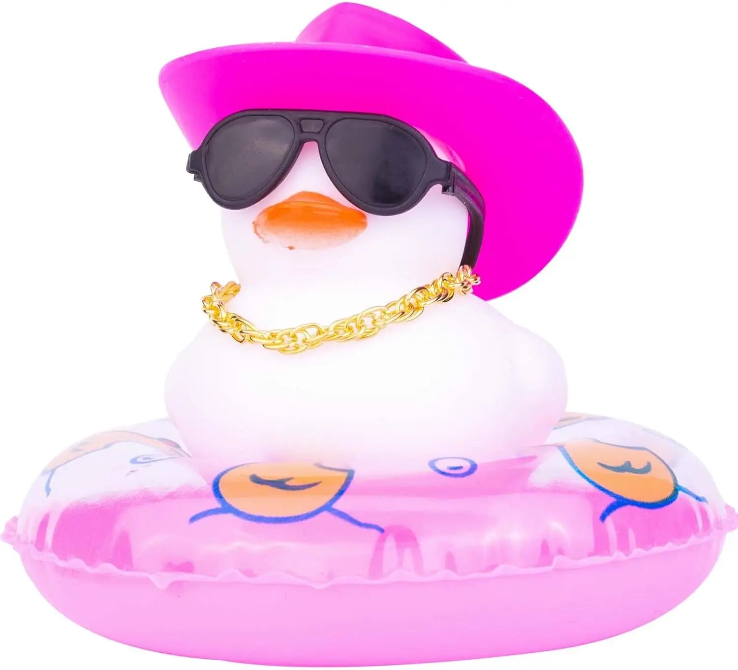 CowLost | product_id-white-rubber-duck-car-dashboard-ornament-with-cowboy-hat-and-swim-ring-necklace |11