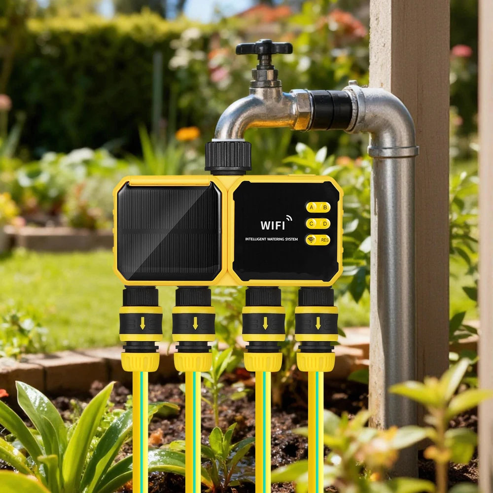 WiFi Solar Irrigation Timer 1/2/4 Outlet Smart Watering Controller for Garden Greenhouse