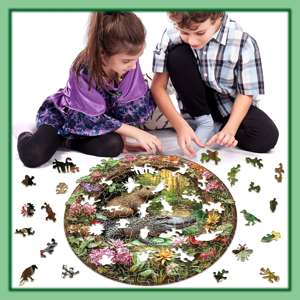 CowLost | premium-capybara-crocodile-wooden-jigsaw-puzzle-irregular-animal-shaped-pieces-5a-difficulty-waterproof-family-interactive |4
