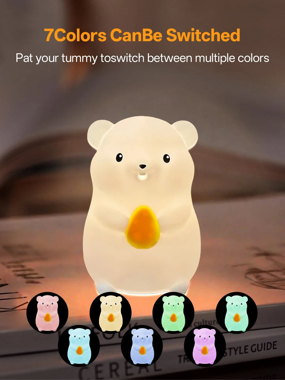CowLost | product_id-pear-usb-rechargeable-7-color-dimmable-touch-silicone-pat-duck-night-light |40