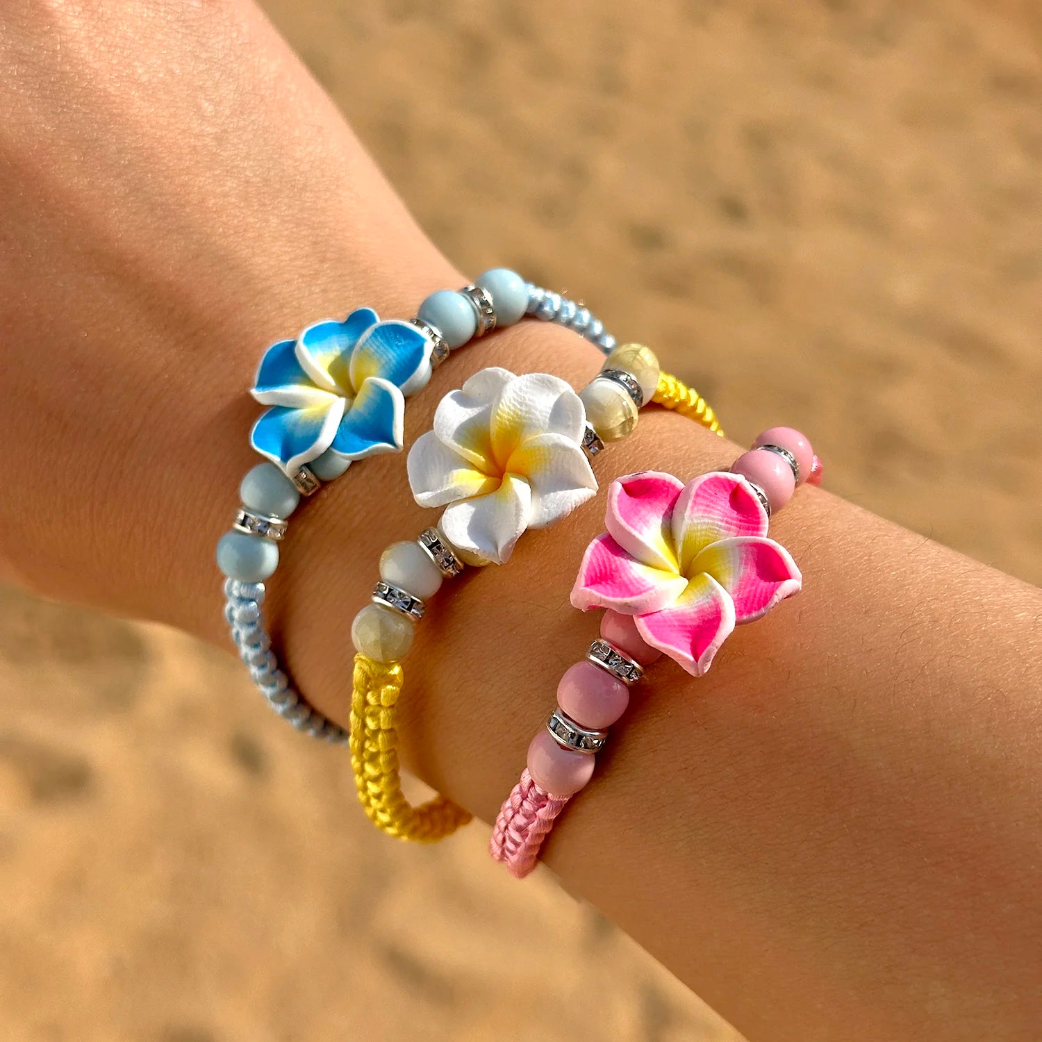 CowLost | bohemian-big-flower-charm-bracelets-for-women-pink-red-blue-green-flowers-soft-clay-pottery-beaded-bangles-girls-party-jewelry |4
