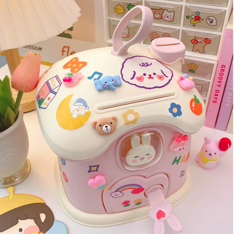 Girl DIY Creative Piggy Bank with Lock Key Money Saving Toy for Kids Christmas Gift